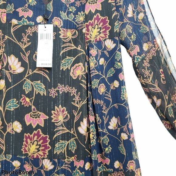 BcbgenerationMetallic‎ Floral Bow Back Dress XXS - Picture 3 of 13